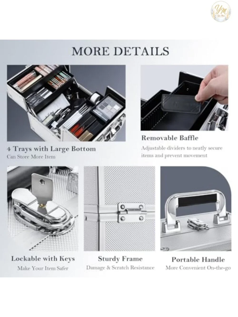 Hard Makeup Train Case with Lock 4 Trays Cosmetic Organizer Travel Vanity Box